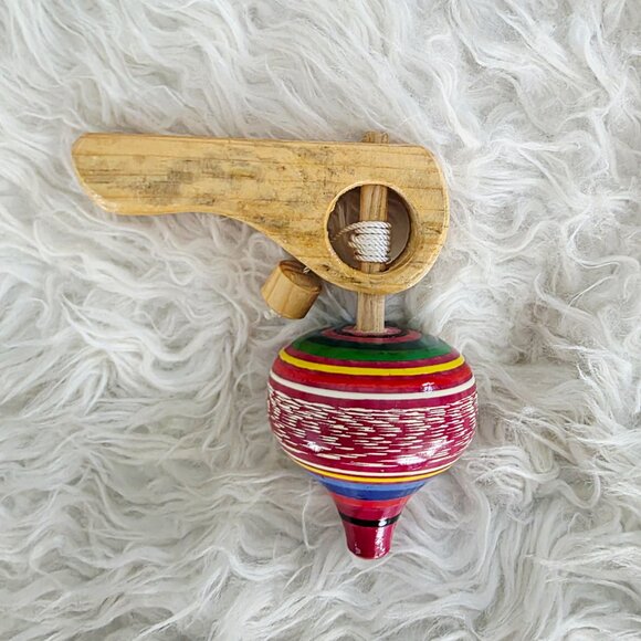 Handmade Wooden Spinning Toy from Mexico, Like New - Picture 4 of 6